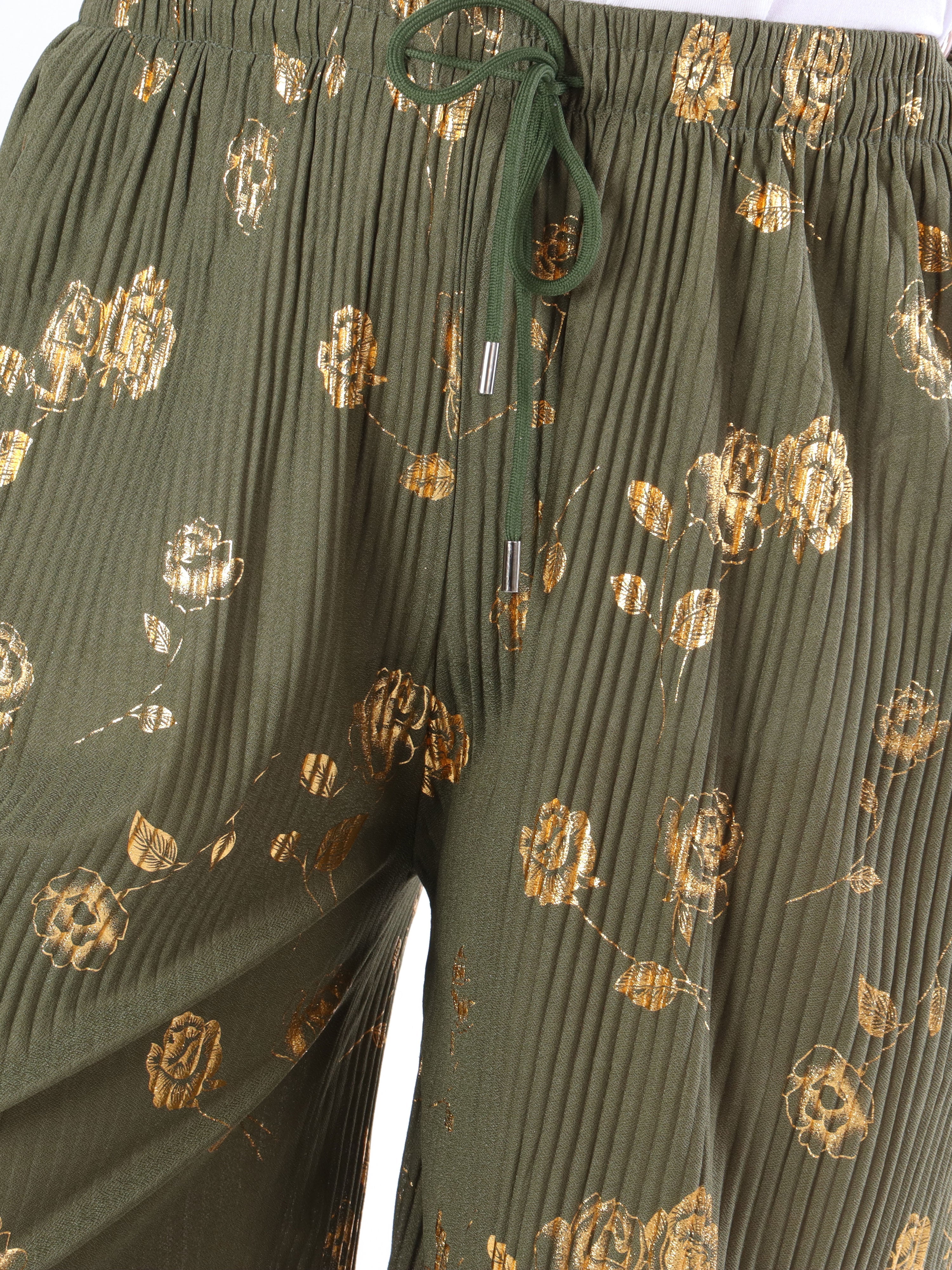 Alpha - Plisserade byxor med guldblommor